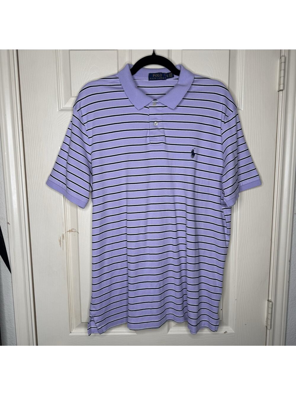 Polo Ralph Lauren Purple Classic Polo Shirt with White/Navy Stripes Size XLT
